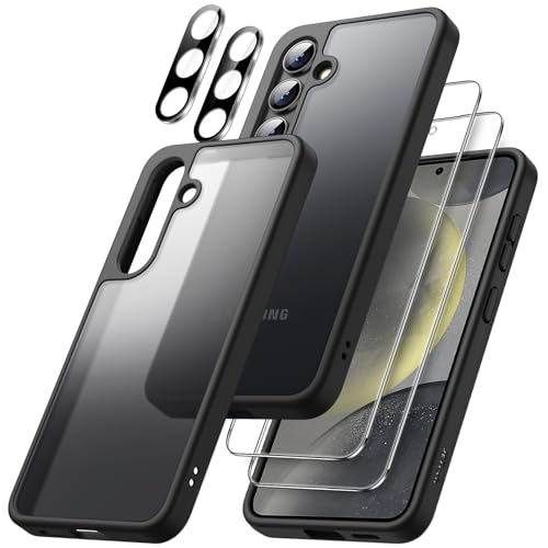 JETech 5 in 1 Matte Case for Samsung Galaxy S24 5G with 2Pack Screen Protector and Camera Lens Protector Translucent Back Protective Phone Cover Tempered Glass Film Black - Image 1