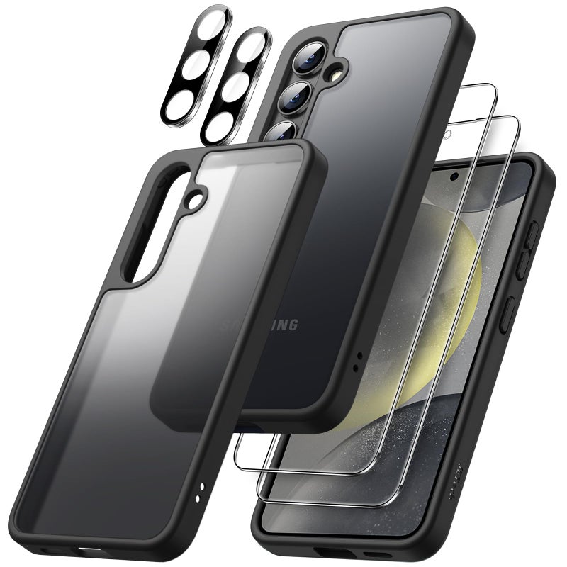 JETech 5 in 1 Matte Case for Samsung Galaxy S24 5G with 2Pack Screen Protector and Camera Lens Protector Translucent Back Protective Phone Cover Tempered Glass Film Black - Image 2