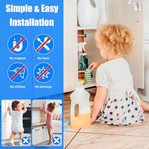 Pabesim 10 Pack Upgraded Version Cabinet Locks Baby Proofing Children Proof Cupboard Drawers Latches Works with Cabinets and Drawers No Drilling or Tools Required Adhesive Easy Installation - Image 3