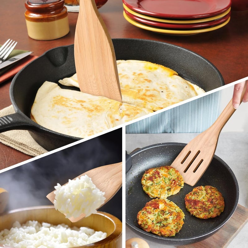 LorisArm 12" Wooden Slotted Spatula Turner, thick Bamboo Kitchen Spatula Turner, Egg Scraper, Wood Cooking Utensil, Kitchen Spatulas for Flipping, Serving, Scraping & Turning. - Image 3