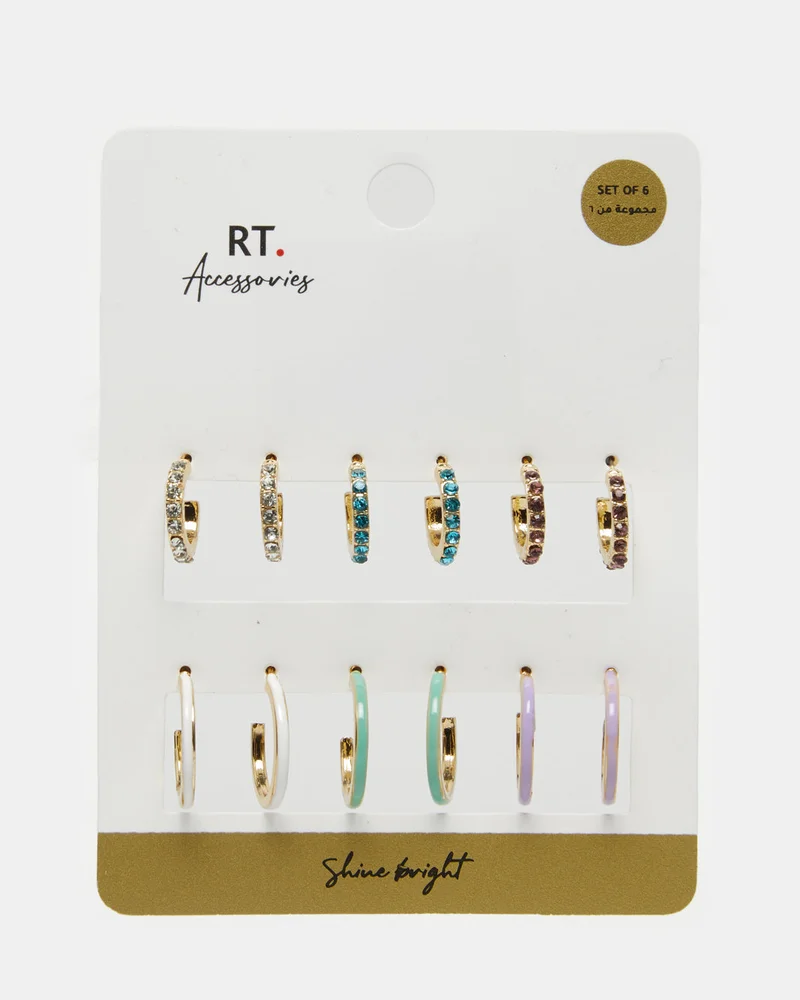REDTAG Women Gold Embellished Studs (6 Pairs)