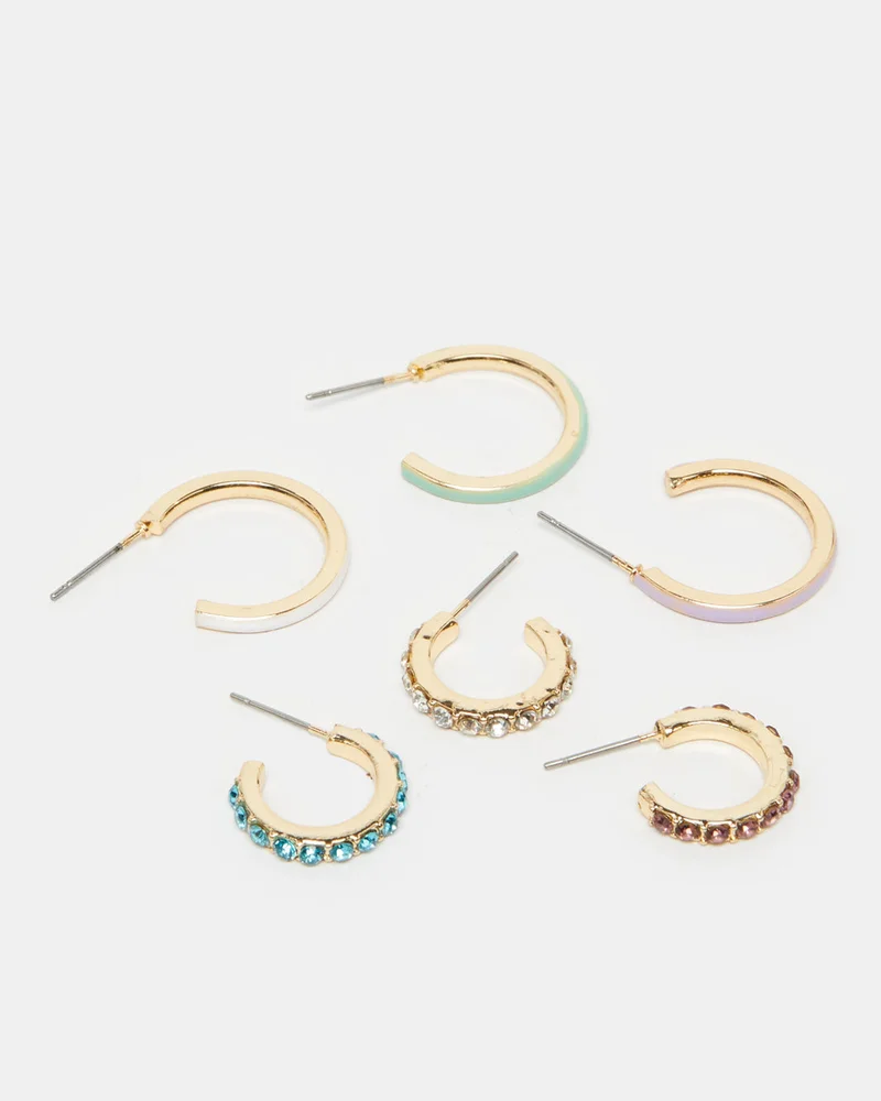 REDTAG Women Gold Embellished Studs (6 Pairs)
