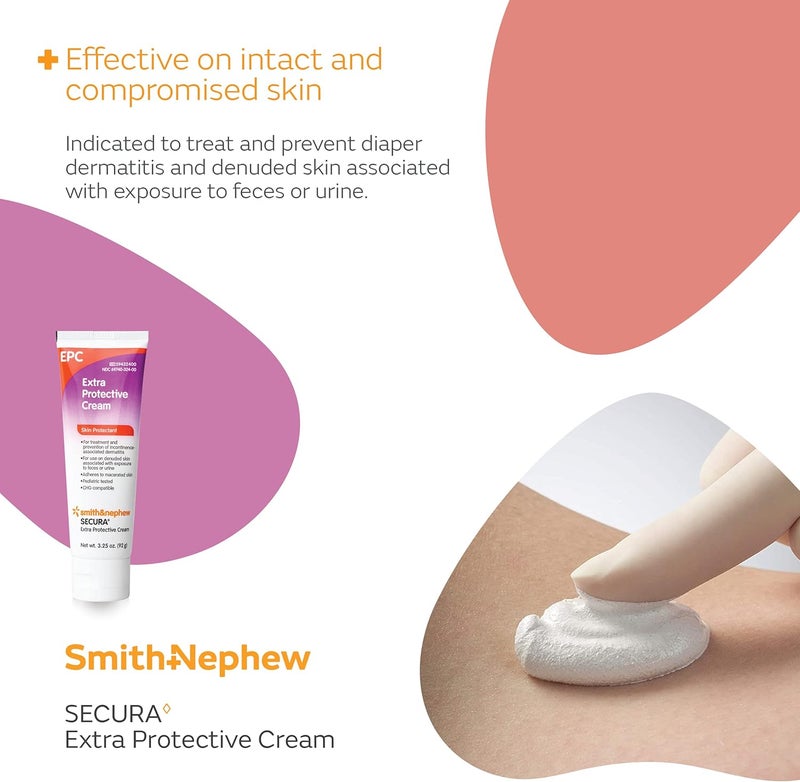 Smith&nephew كريم سميث + نيبو SECURA الإضافي الواقي (EPC) في أنبوب، كريم طفح الحفاضات للبالغين، واقي جلد السلس، 3.25 أونصة أبيض - Image 3