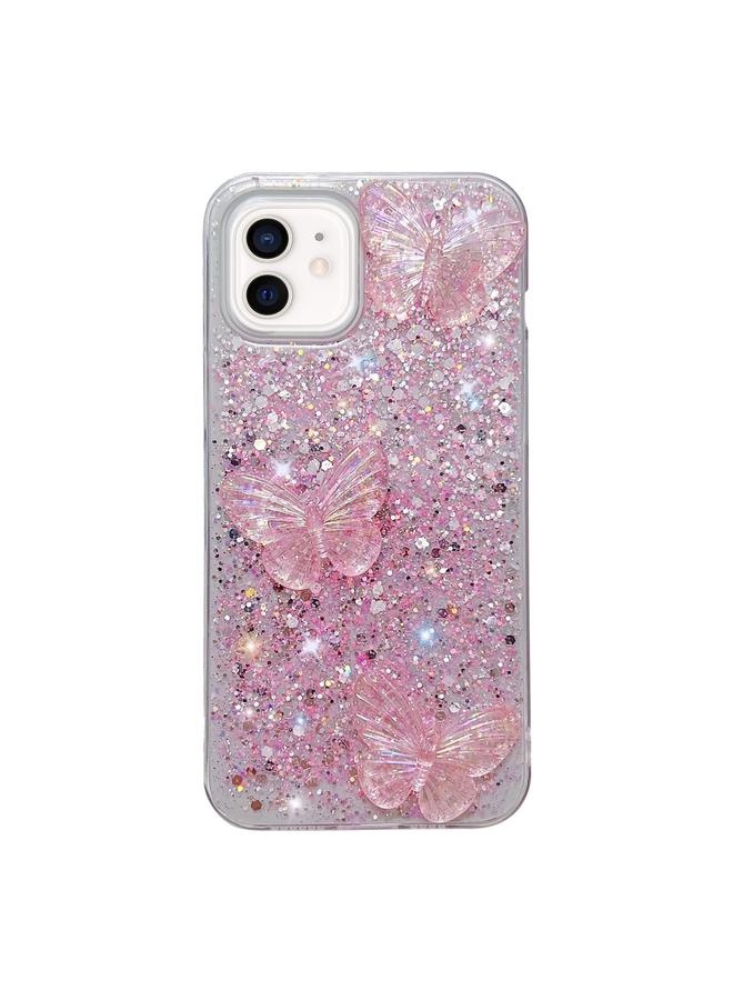 اس-توب جراب لهاتف iPhone 11 مصنوع من مادة TPU الإيبوكسي بتصميم فراشات كريستالية مرصعة بالترتر والنجوم - Image 1