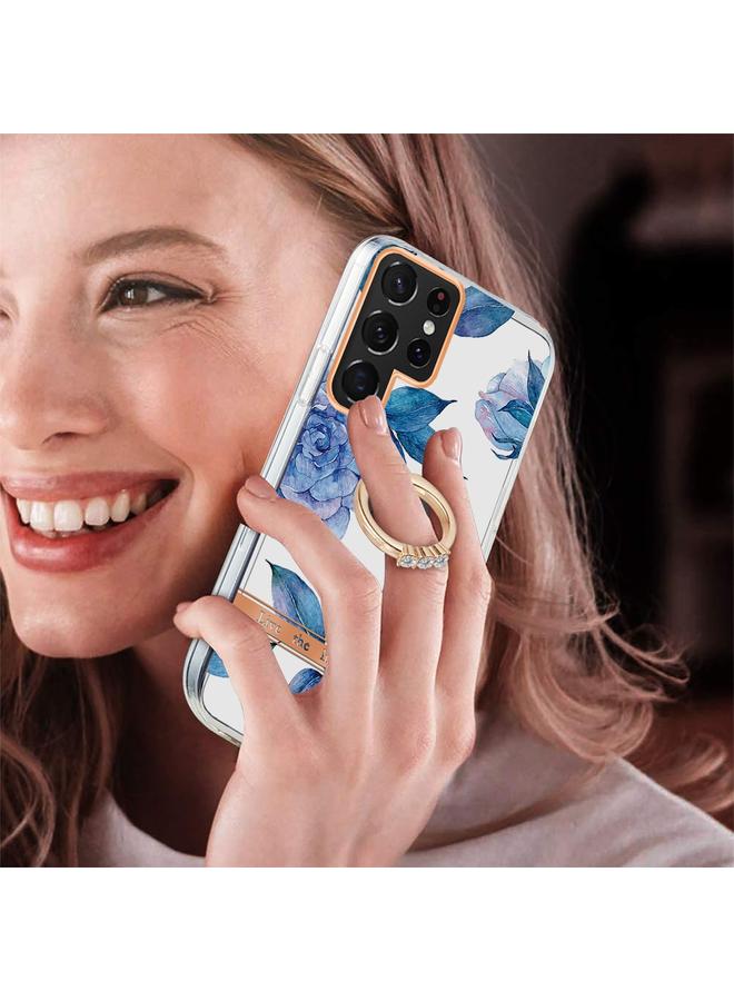 اس-توب جراب لهاتف Samsung Galaxy S22 Ultra 5G Ring IMD Flowers TPU - Image 2