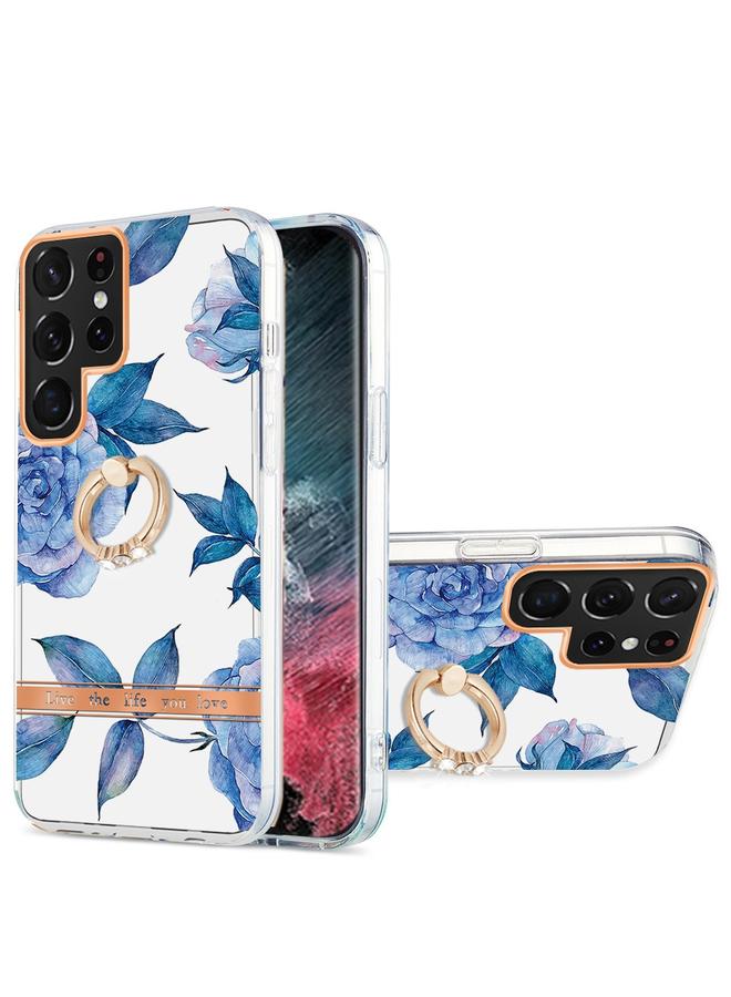 اس-توب جراب لهاتف Samsung Galaxy S22 Ultra 5G Ring IMD Flowers TPU - Image 1