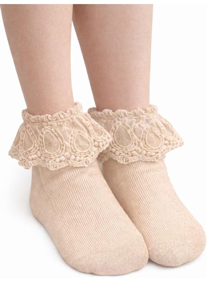 شوداي جوارب قطنية للبنات بتزيين دانتيل وكشكشة على الكاحل للفتيات الصغيرات - Image 1