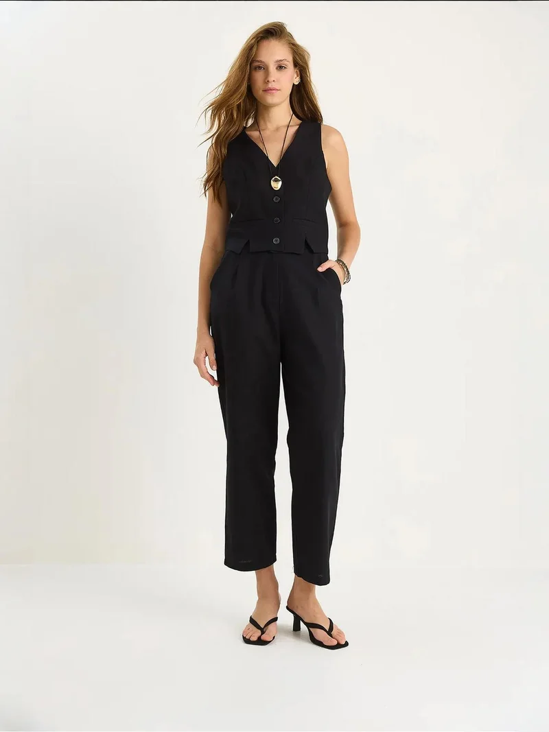 بيانكو لوتشي طقم قطني بياقة على شكل حرف  وبنطلون واسع الساقين