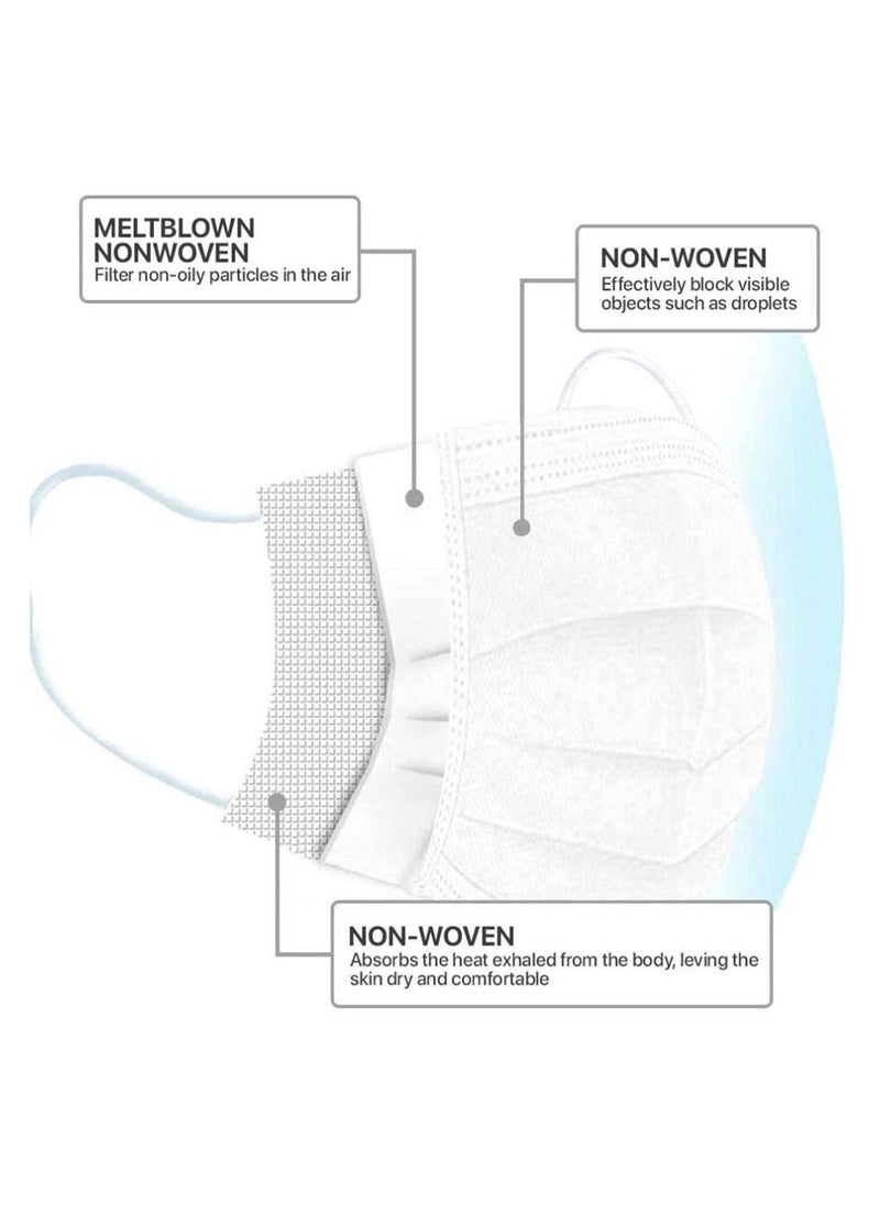 Dada - Dada Individually Packaged 3 Layer Disposable Protective Face Mask, Premium Quality Face Mask with Elastic Ear Loop. Specially Designed for Kids (50pcs Individually Wrapped/ box) (Pure White) - Image 1