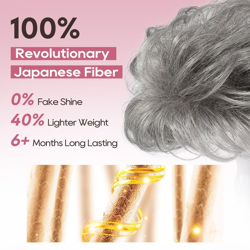 REECHO Hair Topper, Short Wiglet Hair Topper for Women with Thinning Large Coverage Synthetic Top Crown Hairpiece for Women - Grey - Image 2