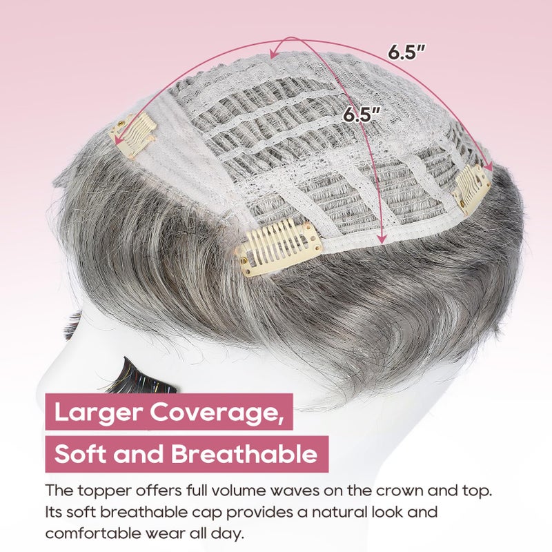 REECHO Hair Topper, Short Wiglet Hair Topper for Women with Thinning Large Coverage Synthetic Top Crown Hairpiece for Women - Grey - Image 5