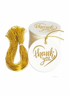 Y&D Thank You Tags, 100Pcs Gift Hang Tags with 100 Metallic Elastic Cords for Wedding Birthday Wrap Baby Shower Favors and Craft Homemade Gifts  - Image 1