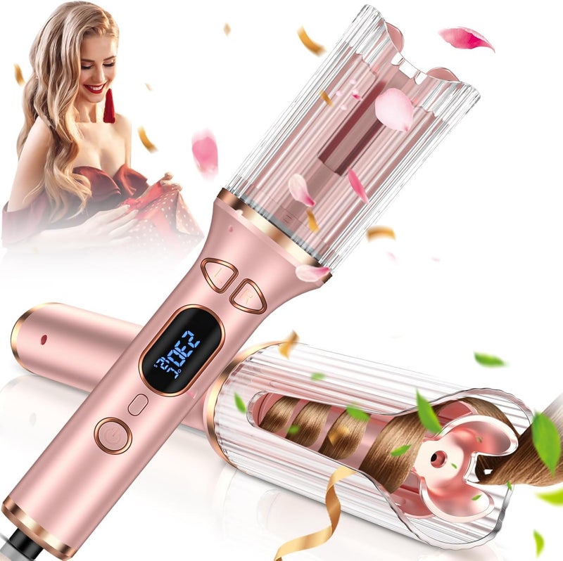 Duomishu Automatic Curling Iron Auto Curling Wand with 1 inch Large Ceramic Barrel Lasting Styling  Auto Shut Off Dual Voltage Hair Curler w 4 Temps  Timer Auto Rotating Wave Curling Iron Hot Tools