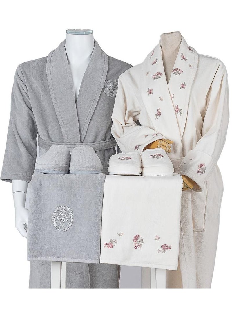 منزل لمى منسوجات طقم روب حمام رمادي براغ كبلز - Image 1