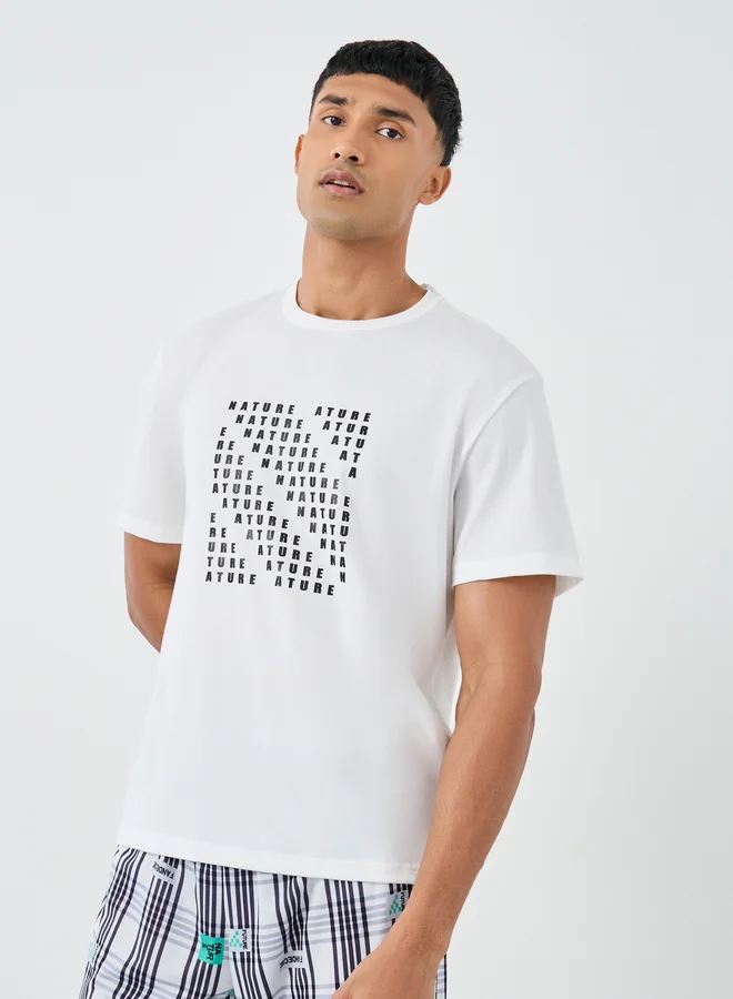 ستايلي Styli Graphic Print T-Shirt and Checkered Pyjama Set