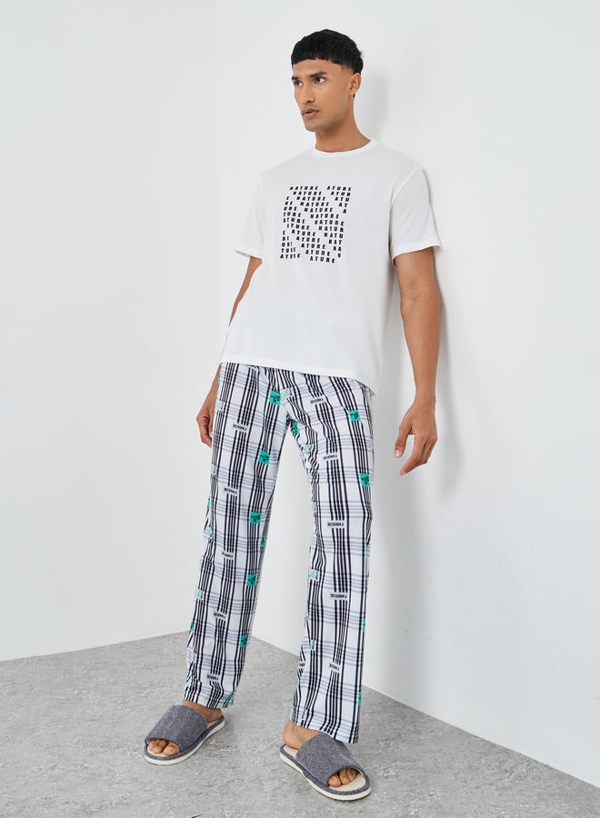 Styli Graphic Print T-Shirt and Checkered Pyjama Set - Image 1