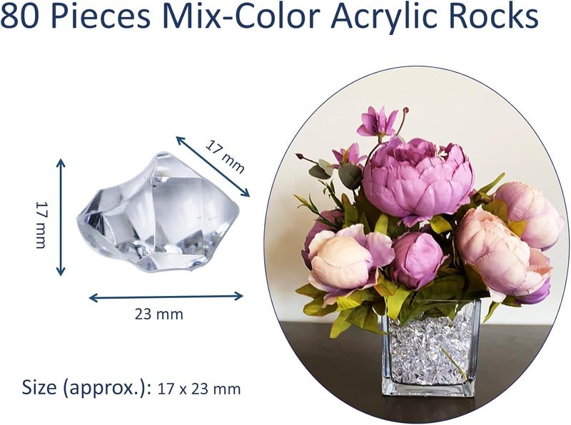 EesTeck 80 Pieces Decorative Acrylic Ice Gems, Mixed Blue and Clear Crystal Stones, 17 * 23 mm Geometric Shapes Fake Acrylic Ice Rocks, Artificial Crushed Ice Acrylic Vase Fillers Party Table Scatter - Image 3