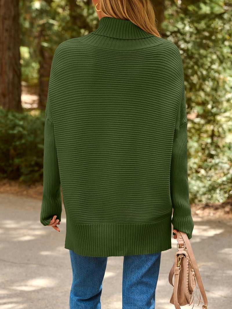 EFAN Women's Turtleneck Oversized Sweaters Long Pullover Winter Clothing 2025 Trendy Fashion Knit Tunic Fall Outfits Army Green S - Image 4