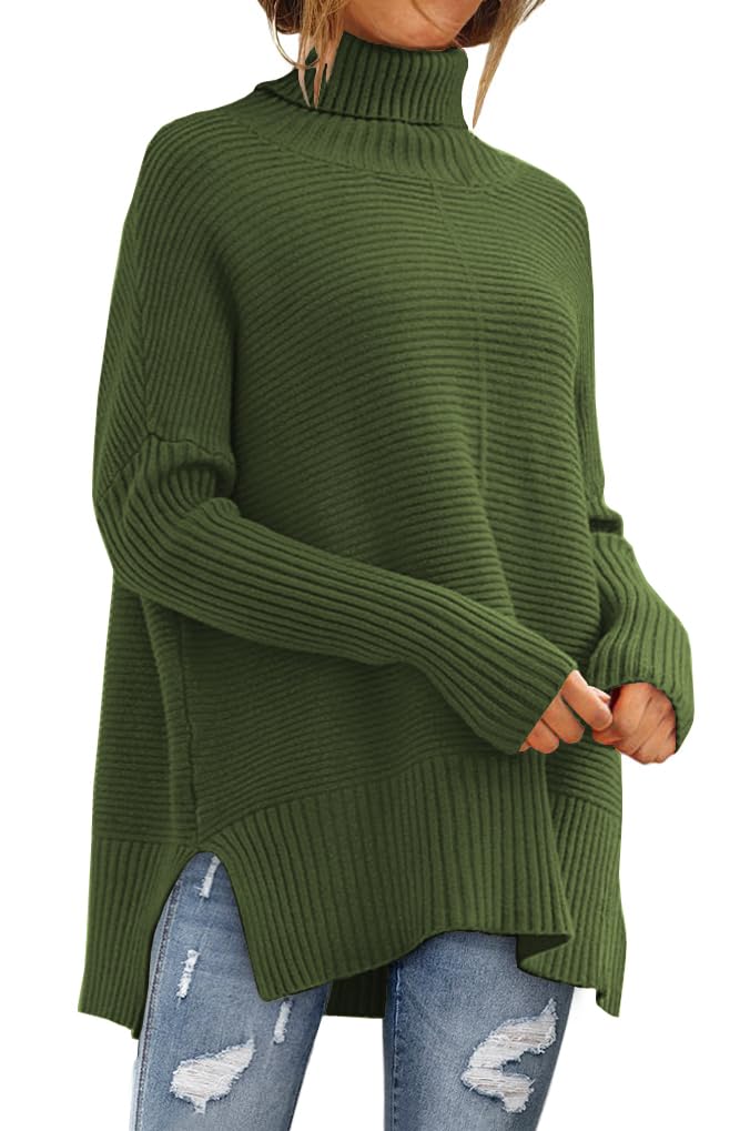 EFAN Women's Turtleneck Oversized Sweaters Long Pullover Winter Clothing 2025 Trendy Fashion Knit Tunic Fall Outfits Army Green S - Image 1