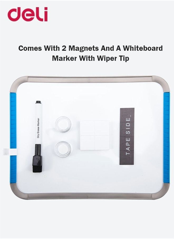 Deli - Magnetic Dry Erase White Board with Plastic Frame and Marker and 2 Magnetic Nail Size 279*216mm Suitable for Kids Student Blue - Image 1