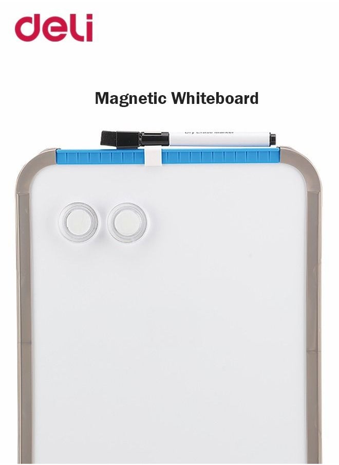 Deli - Magnetic Dry Erase White Board with Plastic Frame and Marker and 2 Magnetic Nail Size 279*216mm Suitable for Kids Student Blue - Image 1