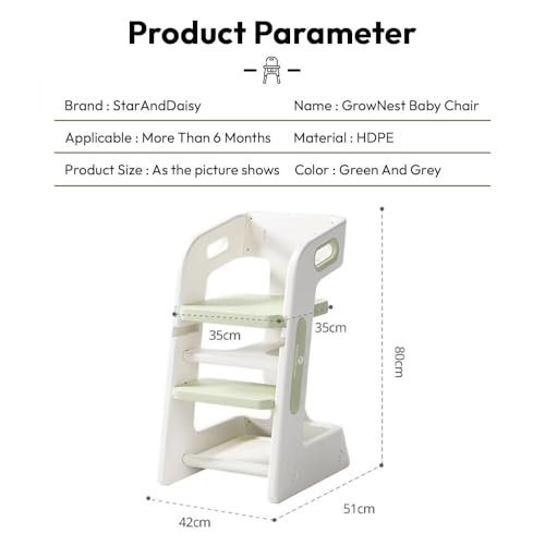 StarAndDaisy High Chair for Baby/Kids Study Chair with Adjustable Height, Safety Belt & Light Weight - Grey - Image 2