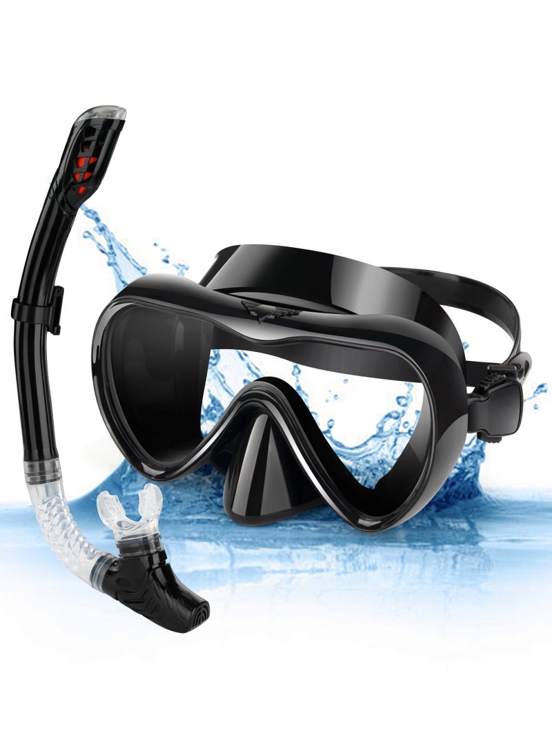 Adult Snorkeling Gear,Dry Snorkel Set,Scuba Mask,180° Panoramic Wide Field of ViewProfessional Snorkeling GearFree Breathing Snorkeling Mask (Black) - Image 1