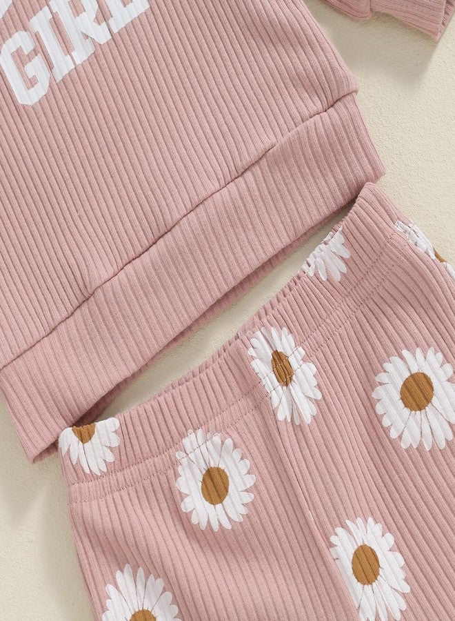 Brvxia Newborn Baby Girl Outfits Fall Daddys Girls Long Sleeve Pullover Sweatshirt Flared Pants Set 6 12 18 24 Months (Pink, 0-6 Months) - Image 5