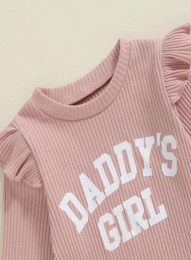 Brvxia Newborn Baby Girl Outfits Fall Daddys Girls Long Sleeve Pullover Sweatshirt Flared Pants Set 6 12 18 24 Months (Pink, 0-6 Months) - Image 4