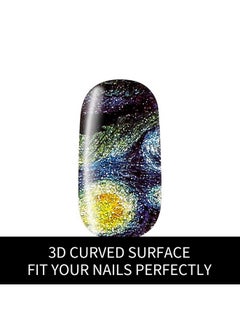 Bluezoo 3D Van Gogh'S Starry Night Fullnail Stickers Full Nail Starry Sky Art Gel Nail Polish Sticker Decals Shimmery Glittery Long Lasting Easy To Apply & Remove 2 Sheets(28 Nail Wraps) And 1 Nail File  - Image 2