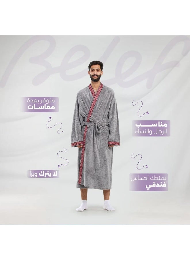Relef Unisex Hotel-Style Bathrobe with Traditional Saudi Sadu-Inspired Embroidery - Dark Grey - Image 4