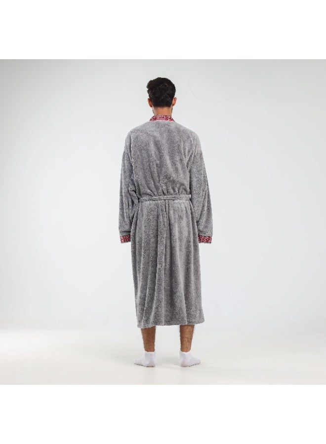 Relef Unisex Hotel-Style Bathrobe with Traditional Saudi Sadu-Inspired Embroidery - Dark Grey - Image 2