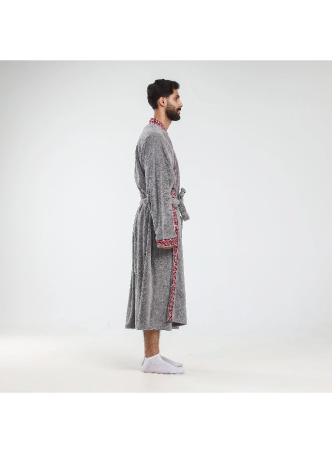 Relef Unisex Hotel-Style Bathrobe with Traditional Saudi Sadu-Inspired Embroidery - Dark Grey - Image 3
