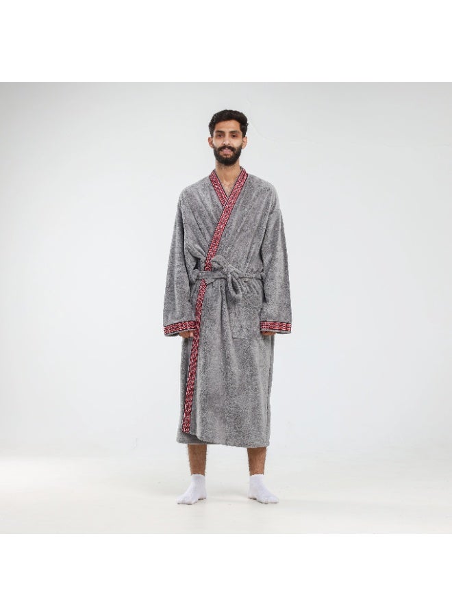 Relef Unisex Hotel-Style Bathrobe with Traditional Saudi Sadu-Inspired Embroidery - Dark Grey - Image 1