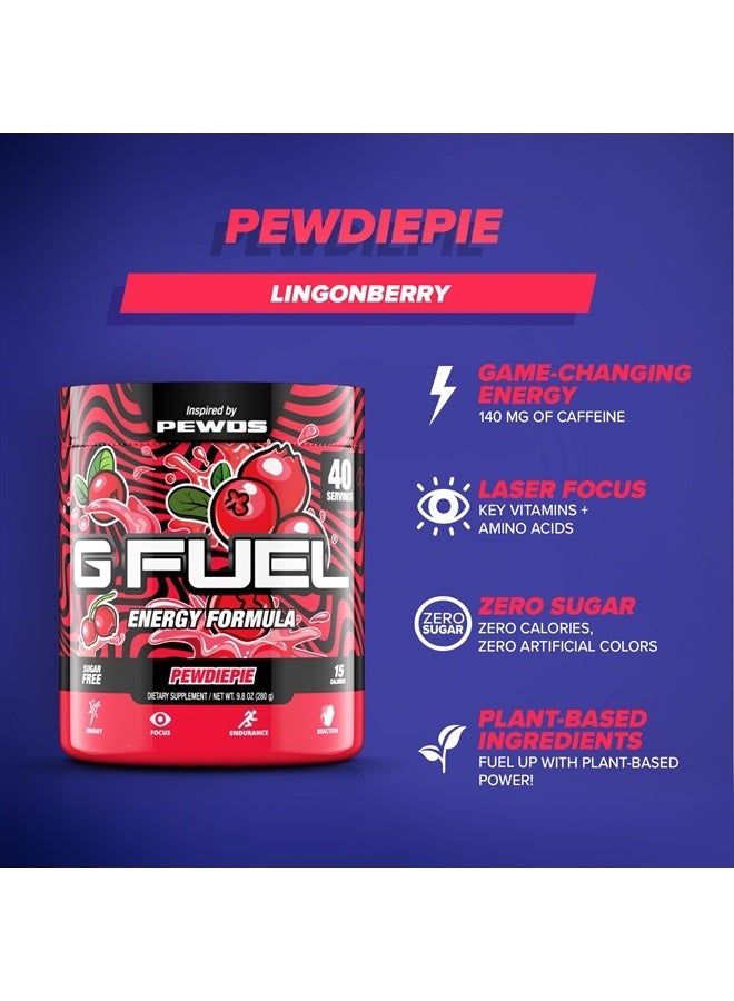 G Fuel مسحوق الطاقة PewDiePie، خالٍ من السكر، مكمل غذائي مركّز بالكافيين النظيف، مزيج من الماء، نكهة التوت البري، تركيز الأحماض الأمينية، مزيج من الفيتامينات ومضادات الأكسدة - 9.8 أونصة (40 وجبة) - Image 3