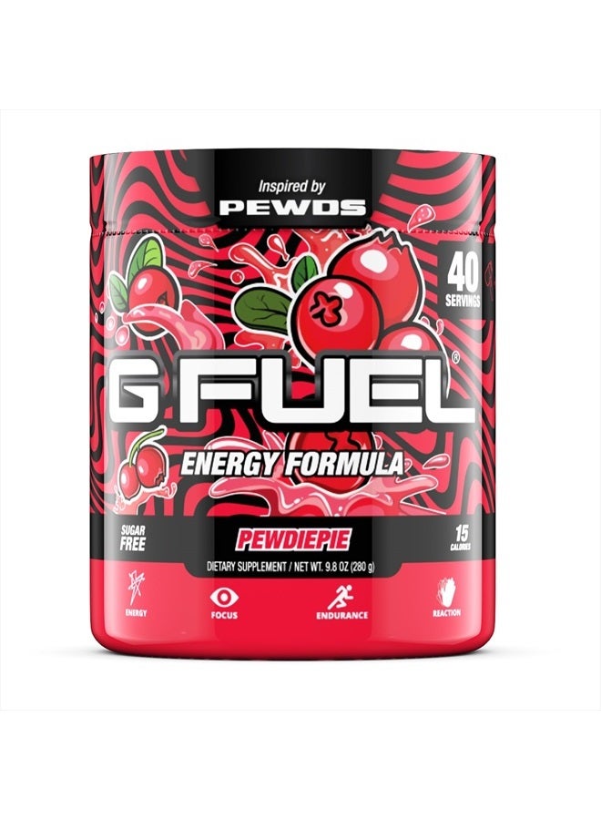 G Fuel مسحوق الطاقة PewDiePie، خالٍ من السكر، مكمل غذائي مركّز بالكافيين النظيف، مزيج من الماء، نكهة التوت البري، تركيز الأحماض الأمينية، مزيج من الفيتامينات ومضادات الأكسدة - 9.8 أونصة (40 وجبة) - Image 1