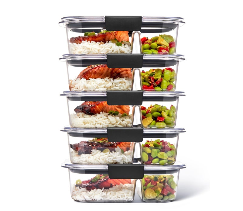 Rubbermaid Brilliance Meal Prep Containers, 2-Compartment Food Storage Containers, 2.85 Cup, 5-Pack, BPA-Free, Clear/Grey - Image 1