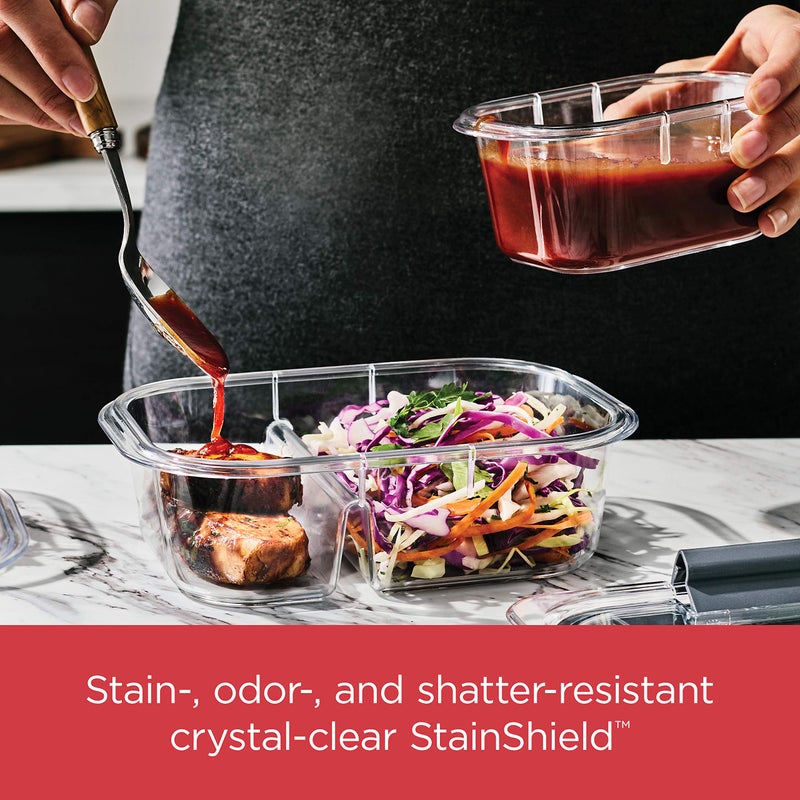 Rubbermaid Brilliance Meal Prep Containers, 2-Compartment Food Storage Containers, 2.85 Cup, 5-Pack, BPA-Free, Clear/Grey - Image 4