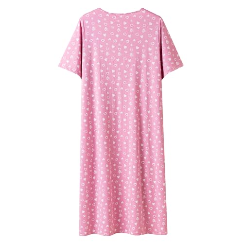 Keyocean Women Nightgowns, Soft Comfy Cotton Lightweight Elegant Short Sleeves Ladies Nightdress for Summer, Love Heart on Prism Pink Medium (M) - Image 2