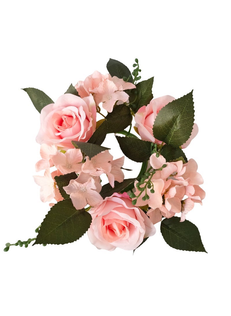 Generic 20cm European Style Faux Rose Wreath Centerpiece Pink 