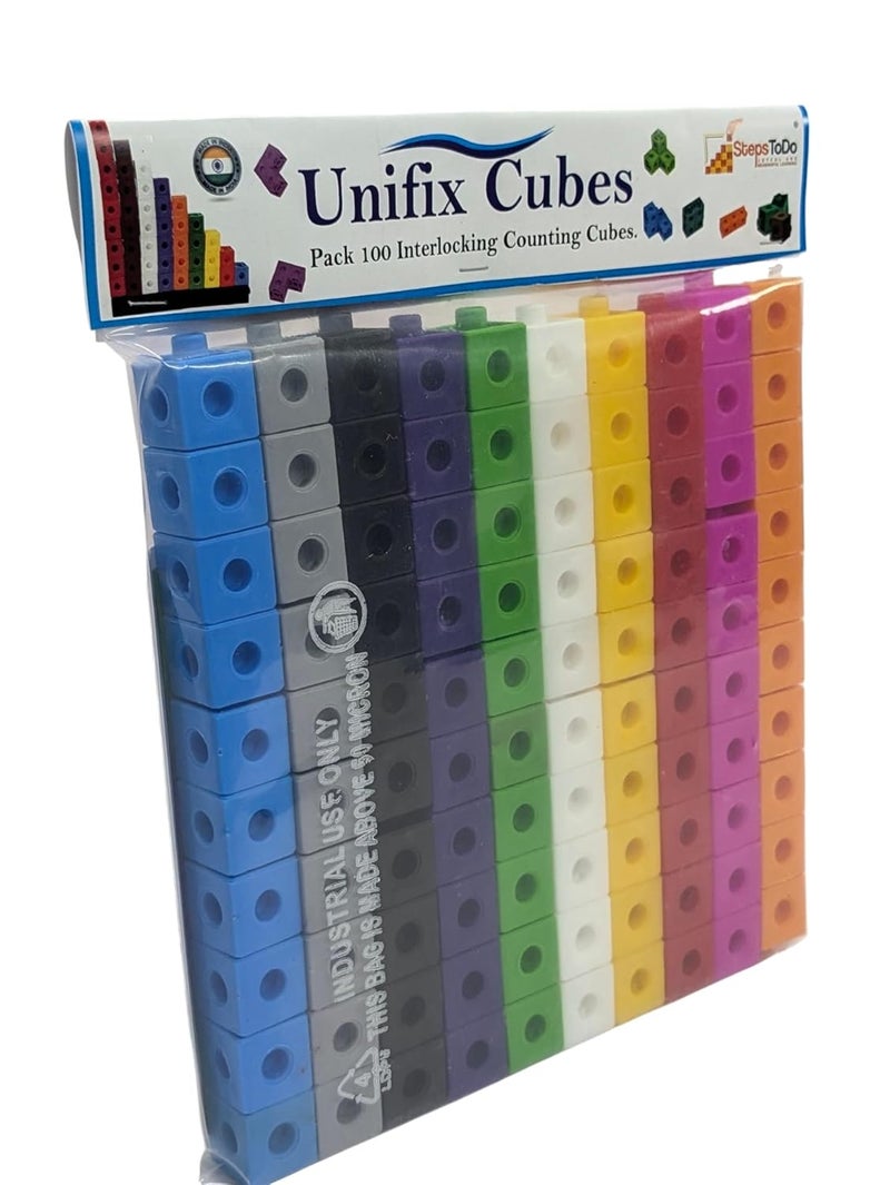 StepsToDo 100 Unifix Linking Math Cubes – 2CM Snap Counting Cubes in 10 Colors – Interlocking Math Manipulatives for Kids with Activity Booklet – Perfect for Counting, Sorting & Early Math Skills - Image 4