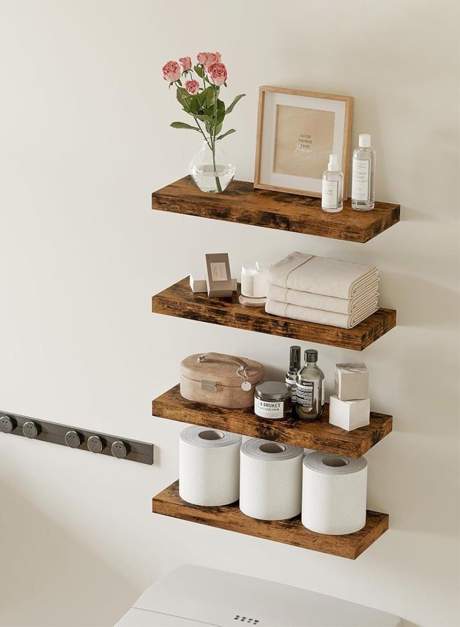 CozyNest Set of 4 brown Rustic Floating Wall Shelves with Metal Brackets, Wood Wall-Mounted Storage for Bathroom, Bedroom, Kitchen, or Living Room Decor - Image 2
