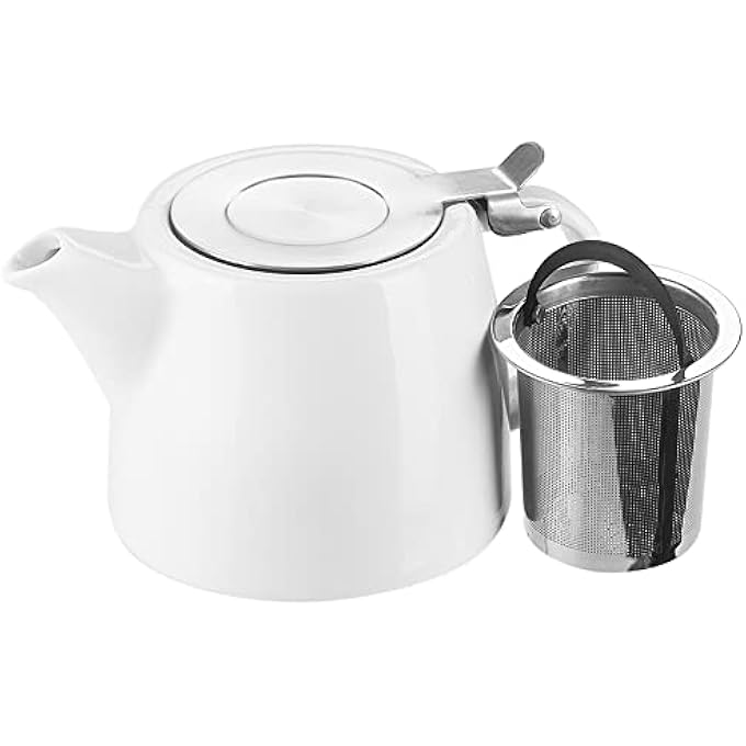 Belinlen Benail Teapot With Egg And Sls Lid Stainless Steel Tea Infuser Ceramic Jug 05 L White - Image 1