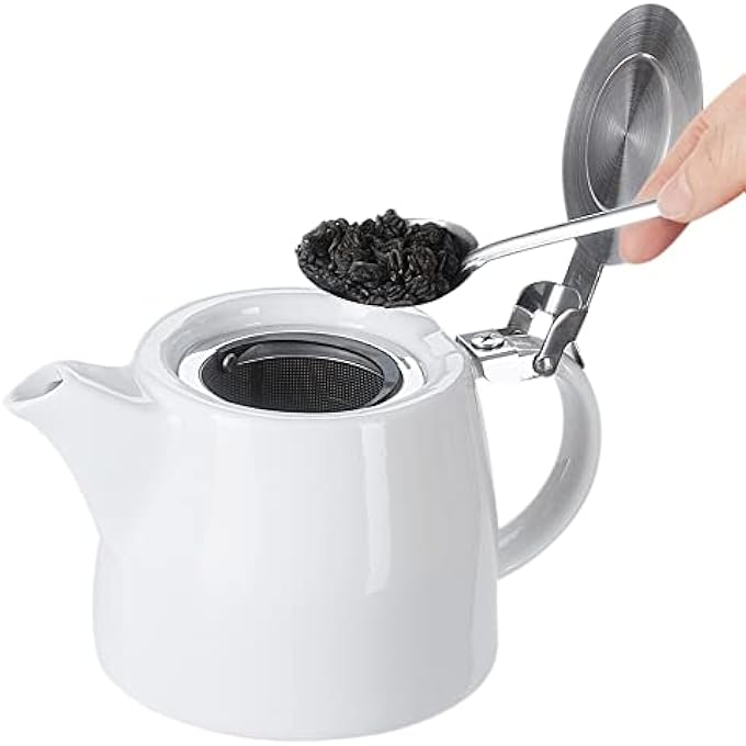 Belinlen Benail Teapot With Egg And Sls Lid Stainless Steel Tea Infuser Ceramic Jug 05 L White - Image 2