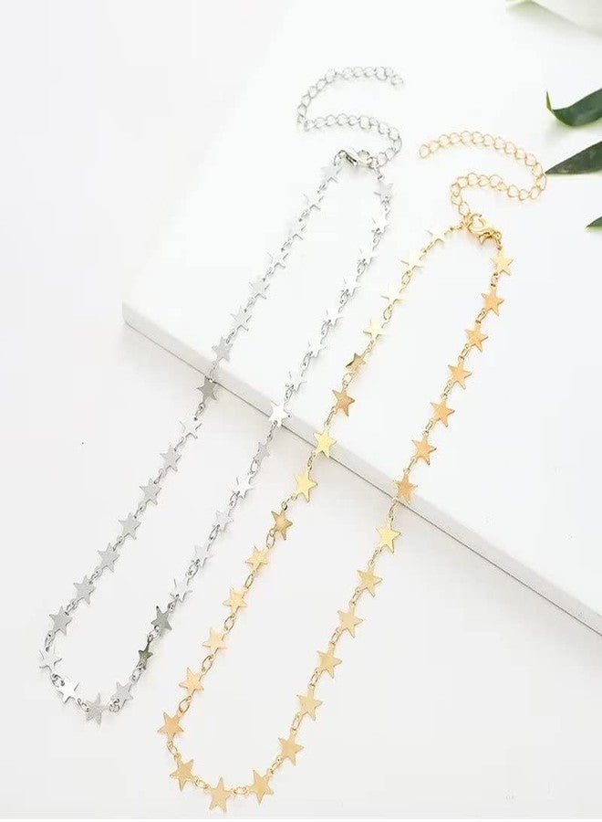 Blue Drop Gold Plated Star Necklace For Women Star Choker Necklace Simple Statement Jewelry Gift - Gold - Image 5