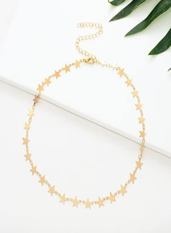 Blue Drop Gold Plated Star Necklace For Women Star Choker Necklace Simple Statement Jewelry Gift - Gold - Image 4