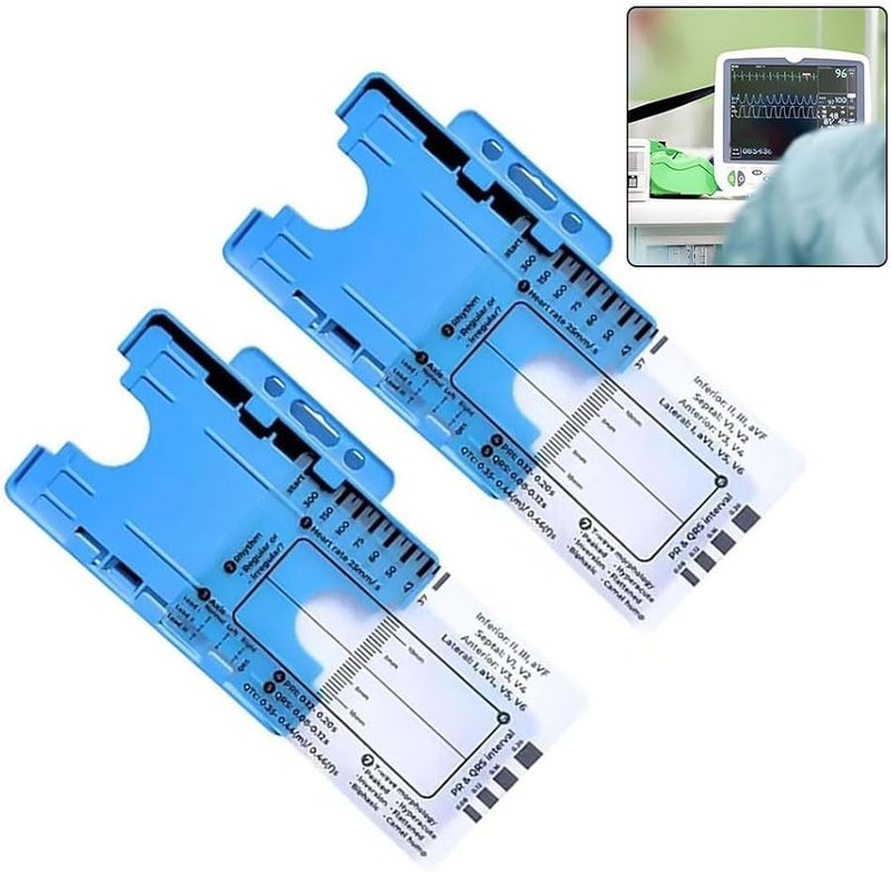 2 قطعة ب شفاف مسطرة قياس تخطيط القلب الكهربائي لقياس فترات موجة PR و QRS و ST وتقييم إيقاع القلب - Image 4