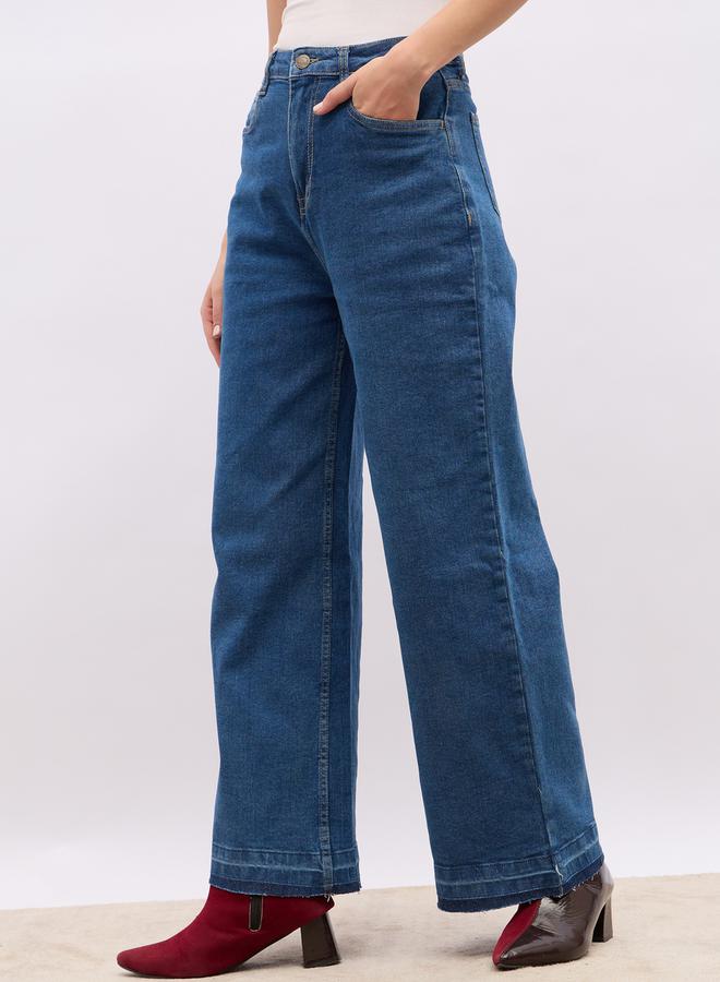 Styli High Rise Frayed Hem Wide Leg Jeans - Image 3