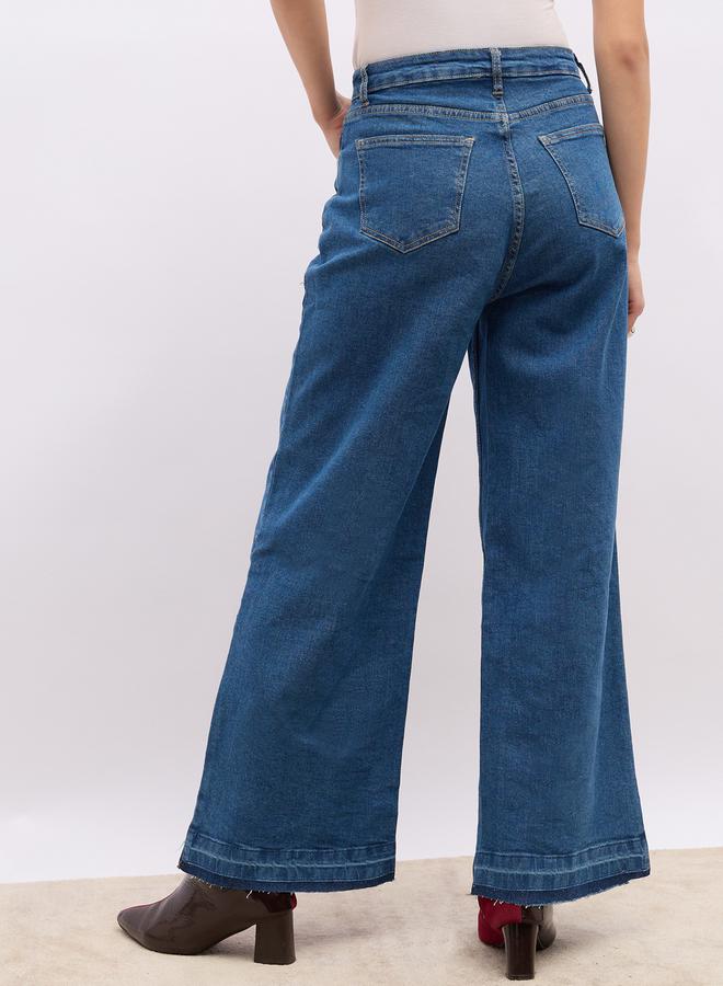 Styli High Rise Frayed Hem Wide Leg Jeans - Image 5