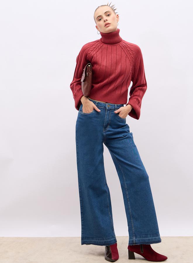 Styli High Rise Frayed Hem Wide Leg Jeans - Image 1
